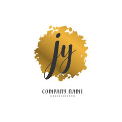J Y JY Initial handwriting and signature logo design with circle. Beautiful design handwritten logo for fashion, team, wedding, luxury logo.