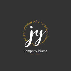 J Y JY Initial handwriting and signature logo design with circle. Beautiful design handwritten logo for fashion, team, wedding, luxury logo.