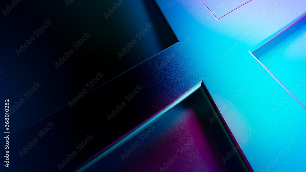 Poster 3d rendering of abstract background design with crossing lines in purple and blue colors