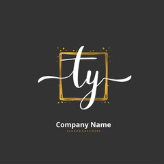 T Y TY Initial handwriting and signature logo design with circle. Beautiful design handwritten logo for fashion, team, wedding, luxury logo.