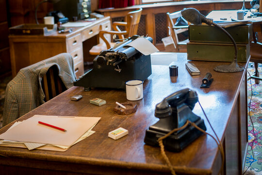 Bletchley, England - June 21, 2015: Props from the film 'The Imitation Game' filmed at Bletchley Park in Milton Keynes based on events that happened at Bletchley during world war two