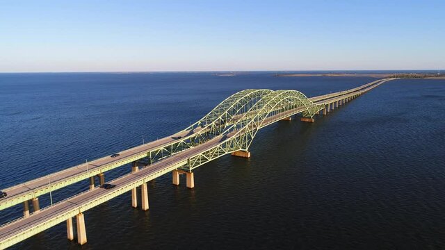 Aerial Shot Of Robert Moses Causeway Bridge