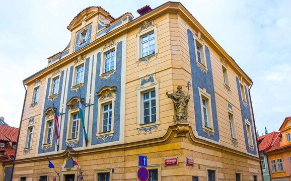 Prague, Czech Republic - December 31, 2017: The facade of old house and old architecture in old town
