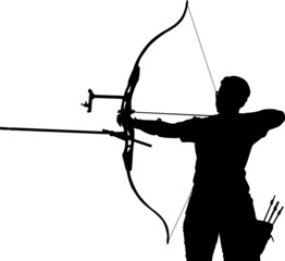 Female archer aiming with a recurve bow