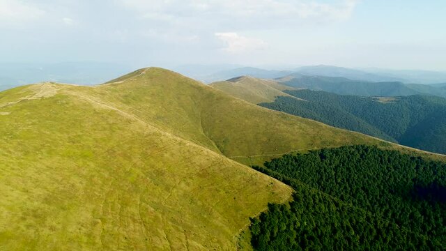 Flight in the direction of Mount Gemba. Ukrainian Carpathian Mountains.