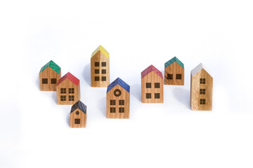 Cottage village. Village with houses. House in the mortgage. Wooden houses with windows. Real...