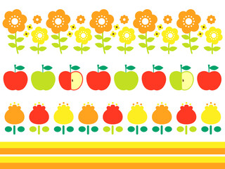 昭和レトロ　花柄　りんご　モダン　ライン　あしらい