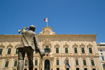Malta La Valletta, Castile Square, Auberge of Castile and George B Oliver statue.