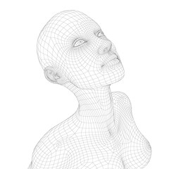 Wireframe of a girl with her head up. Isometric view. 3D. Vector illustration