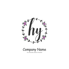 H Y HY Initial handwriting and signature logo design with circle. Beautiful design handwritten logo for fashion, team, wedding, luxury logo.