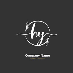 H Y HY Initial handwriting and signature logo design with circle. Beautiful design handwritten logo for fashion, team, wedding, luxury logo.