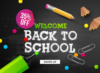 Back to school vector banner design. Education items and space for text in the background. Vector illustration.