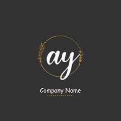 A Y AY Initial handwriting and signature logo design with circle. Beautiful design handwritten logo for fashion, team, wedding, luxury logo.