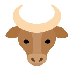 正面を向いているシンプルな角が立派な牛の顔