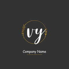 V Y VY Initial handwriting and signature logo design with circle. Beautiful design handwritten logo for fashion, team, wedding, luxury logo.