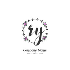 R Y RY Initial handwriting and signature logo design with circle. Beautiful design handwritten logo for fashion, team, wedding, luxury logo.