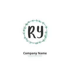 R Y RY Initial handwriting and signature logo design with circle. Beautiful design handwritten logo for fashion, team, wedding, luxury logo.