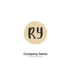 R Y RY Initial handwriting and signature logo design with circle. Beautiful design handwritten logo for fashion, team, wedding, luxury logo.