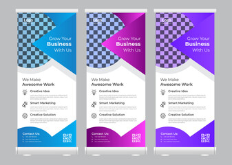 roll up flyer banner brochure design template, abstract background, modern x-banner, 3 color Variation, Creative layout, unique design