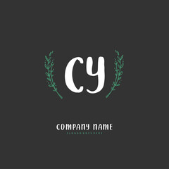 C Y CY Initial handwriting and signature logo design with circle. Beautiful design handwritten logo for fashion, team, wedding, luxury logo.