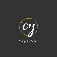 C Y CY Initial handwriting and signature logo design with circle. Beautiful design handwritten logo for fashion, team, wedding, luxury logo.