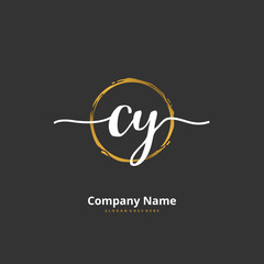 C Y CY Initial handwriting and signature logo design with circle. Beautiful design handwritten logo for fashion, team, wedding, luxury logo.
