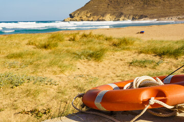 Fototapeta premium Rescue life buoy on beach