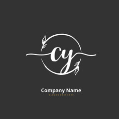 C Y CY Initial handwriting and signature logo design with circle. Beautiful design handwritten logo for fashion, team, wedding, luxury logo.