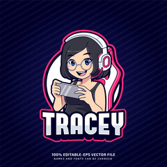 Cute geek gamer girl esport logo mascot © tkzgraphic