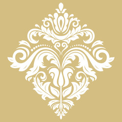 Oriental vector white pattern with arabesques and floral elements. Traditional classic ornament. Vintage pattern with arabesques
