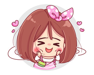 Character of very shy girl isolated on white background.