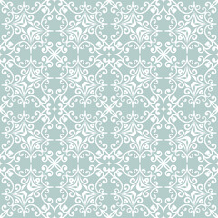 Classic seamless vector pattern. Damask orient ornament. Classic vintage background. Light blue and white orient ornament for fabric, wallpaper and packaging
