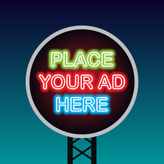 billboard for outdoor advertising glowing box neon sign. vector illustration
