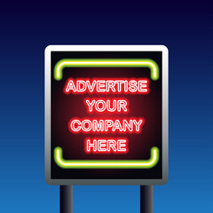 billboard for outdoor advertising glowing box neon sign. vector illustration