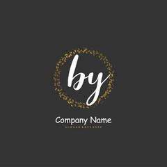 Obraz premium B Y BY Initial handwriting and signature logo design with circle. Beautiful design handwritten logo for fashion, team, wedding, luxury logo.