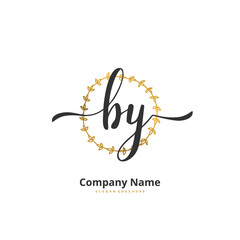 B Y BY Initial handwriting and signature logo design with circle. Beautiful design handwritten logo for fashion, team, wedding, luxury logo.