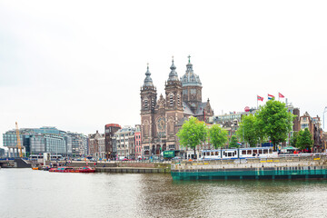 Amsterdam, Netherlands - May 23, 2018 : Street view of downtown in Amsterdam, Netherlands