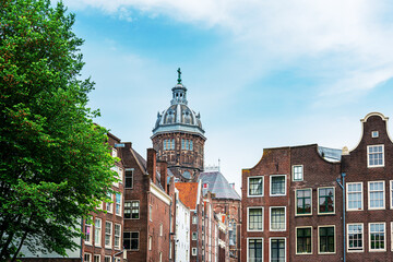 Fototapeta premium Amsterdam, Netherlands - May 23, 2018 : Street view of downtown in Amsterdam, Netherlands