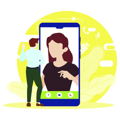 man with a mobile phone, Video conference, video connect, mobile application, woman and men. 