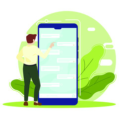 man with tablet pc, illustration of human and smartphone, Man texting message