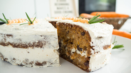 Yummy Carrot cake by funny and pretty chef. Zoom ,Macro.