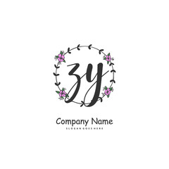 Z Y ZY Initial handwriting and signature logo design with circle. Beautiful design handwritten logo for fashion, team, wedding, luxury logo.