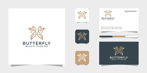 Minimalist butterfly line art monogram shape logo and business card