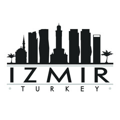 Fototapeta premium Izmir Turkey Skyline Silhouette City. Cityscape Design Vector. Famous Monuments Tourism.