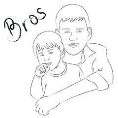Sketch portrait of two brothers, two happy children, teenager and little boy