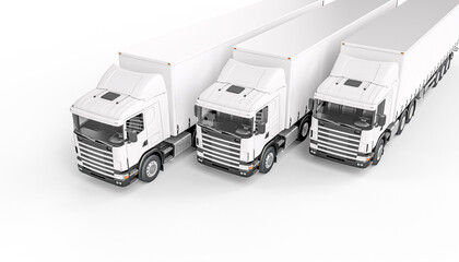 white trucks on a white background.