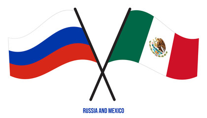 Russia and Mexico Flags Crossed And Waving Flat Style. Official Proportion. Correct Colors.