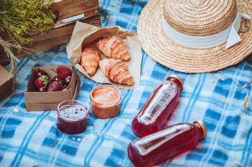 outdoor picnic in French style. Selective soft focus