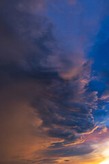 Fototapeta na wymiar Dramatic sky with storm cloud before raining during sunset.