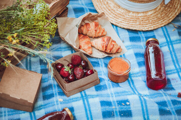 outdoor picnic in French style. Selective soft focus